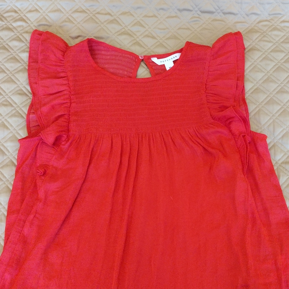 3/$30 POPSUGAR Red Ruffle Sleeve Blouse - Picture 3 of 5